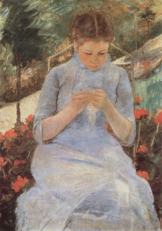 Mary Cassatt Young woman sewing in the Garden oil painting picture